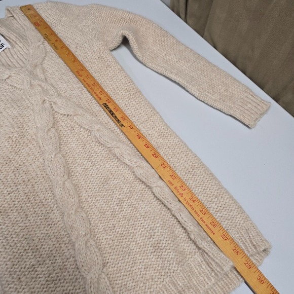 NSF Cable Knit Sweater Womens Medium Beige Alpaca Wool V‑Neck Hand Loomed - Picture 9 of 10